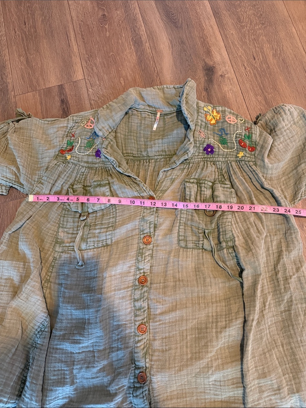 Free People Olive Green Embroidered Gauze Tunic - Picture 6 of 8